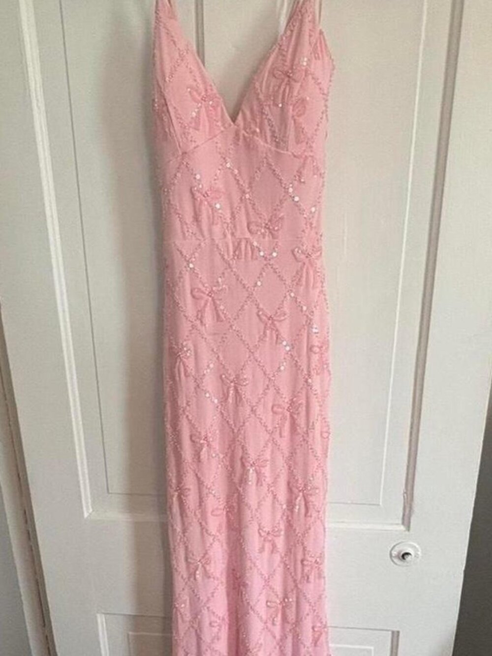 Pink windsor coquette beaded bow prom dress - Picture 3 of 5